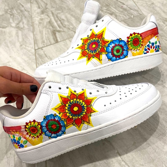 Women's NikeCourt Vision Low Casual Sneakers from Finish Line custom handpainted - Picture 2 of 6